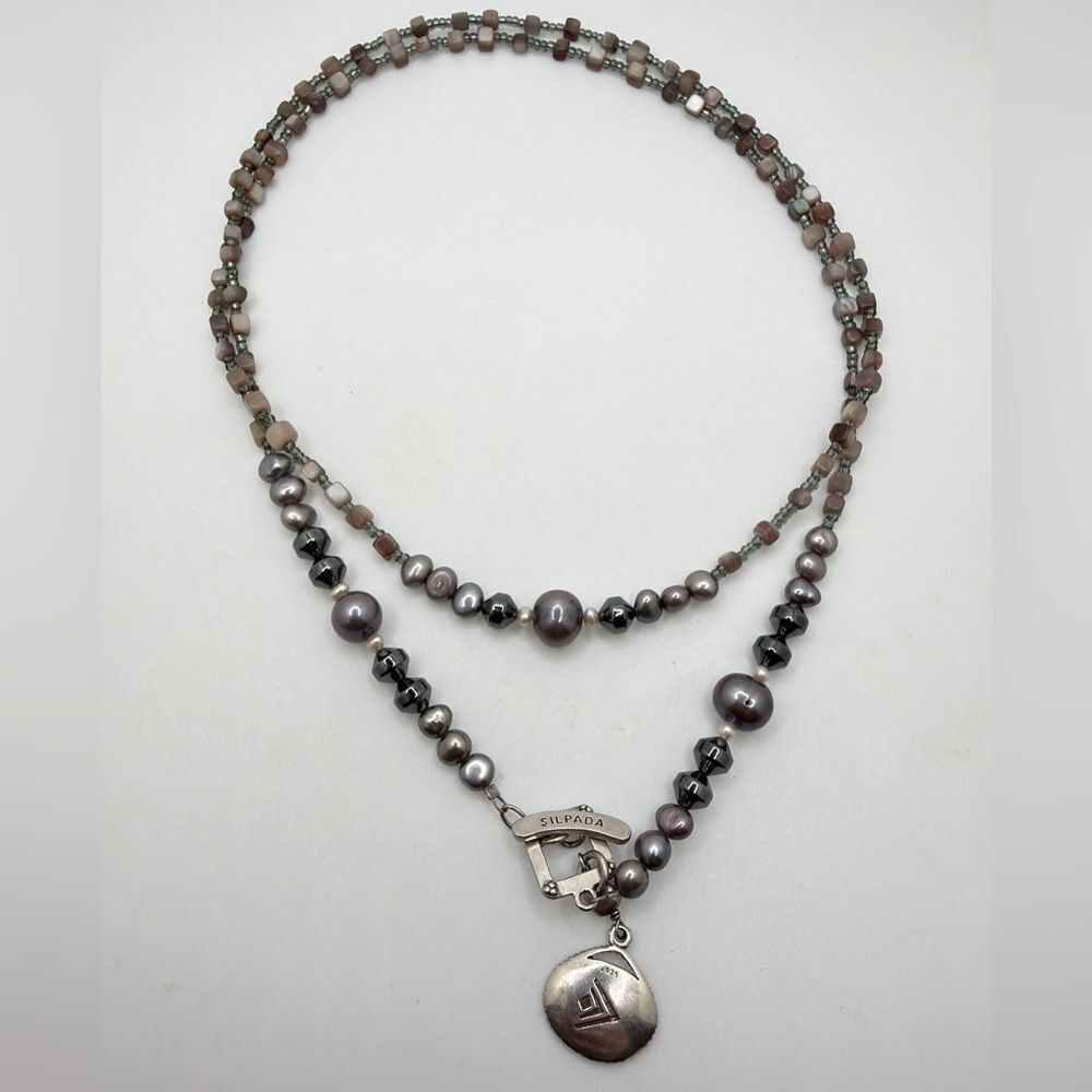 33" SILPADA N1784 Sterling Silver, Hematite, pearl,‎ glass seed bead necklace!